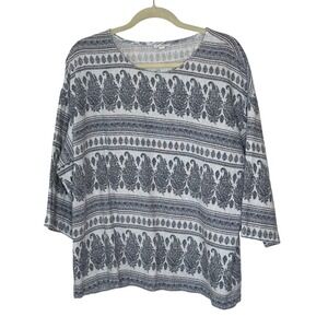 Pure Jill Women's Paisley Print‎ 3/4 Sleeve Top, Hemp Blend, Casual Comfy Large